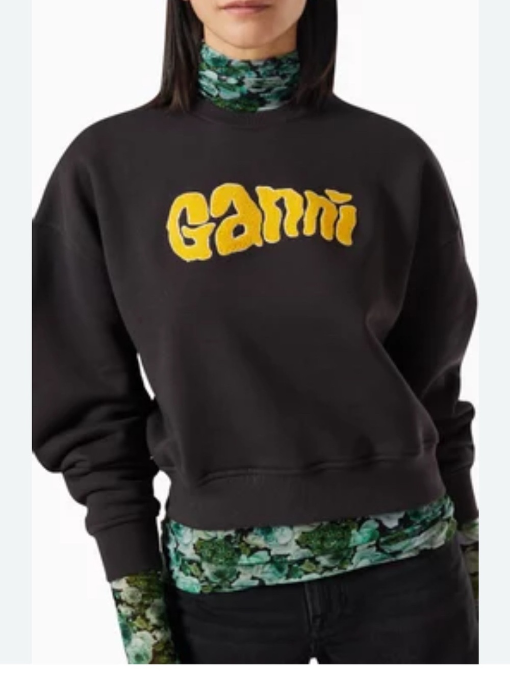 Ganni Isoli Crew Sweatshirt with Yellow Logo